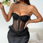 Débardeurs corset sans bretelles à imprimé pois pour femmes