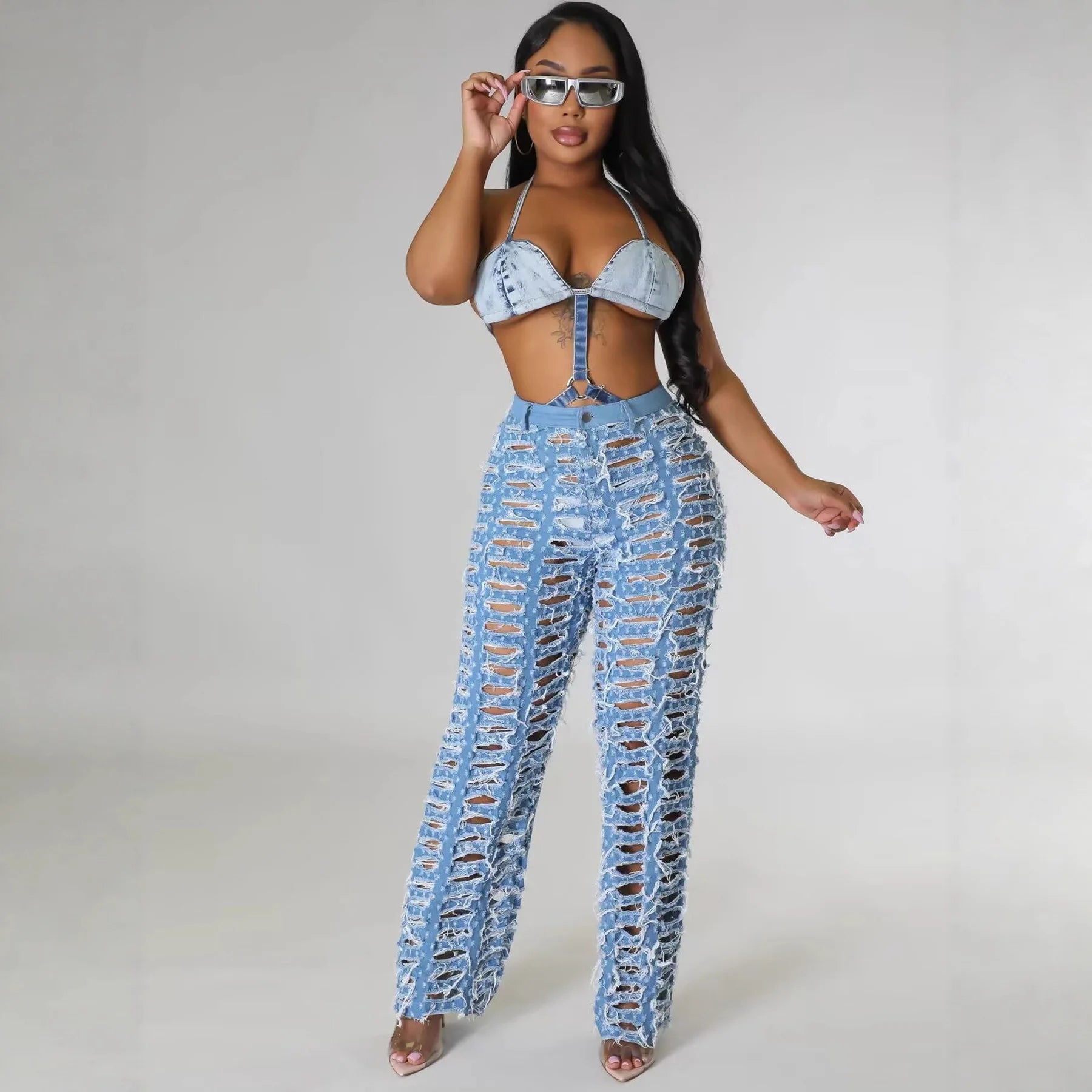 Pantalon en jean à jambes larges pour femmes