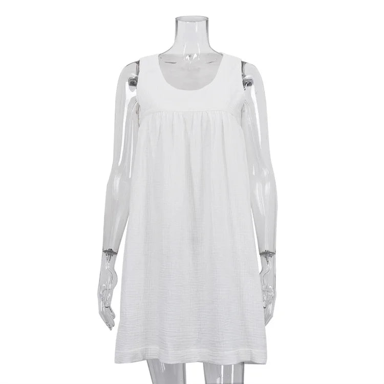 Robe Débardeur Blanche Femme – Coton Froissé