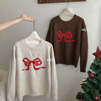 Pull brodé avec nœud pour femmes