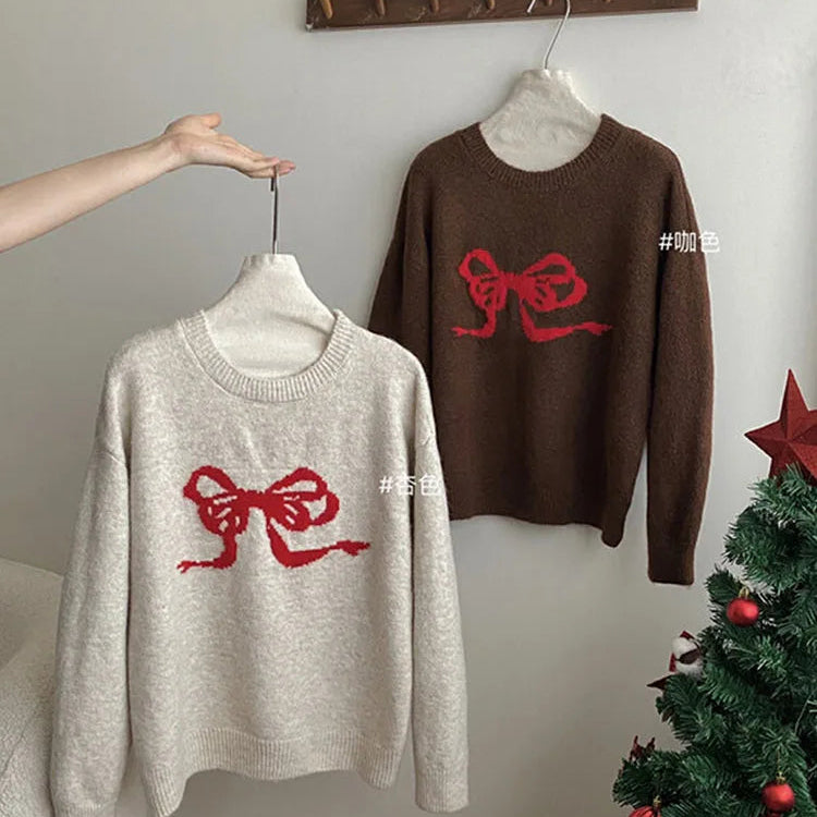 Pull brodé avec nœud pour femmes