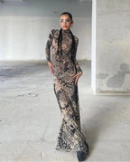 Robe longue moulante à imprimé résille Weird Puss pour femmes