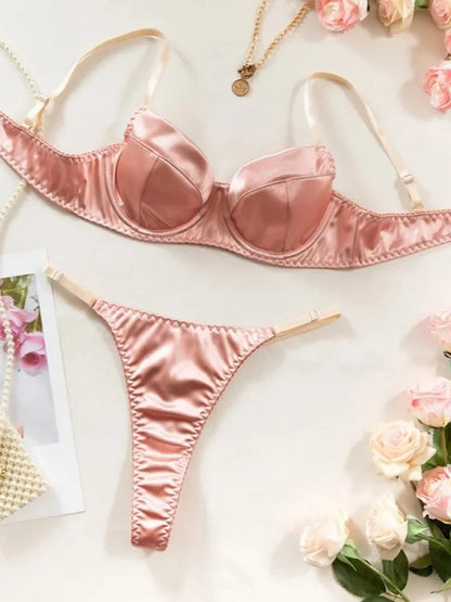 Ensemble Lingerie 2 Pièces Femme – Satin, Soutien-Gorge et String