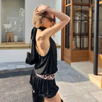 Robe mini dos nu à imprimé léopard pour femmes
