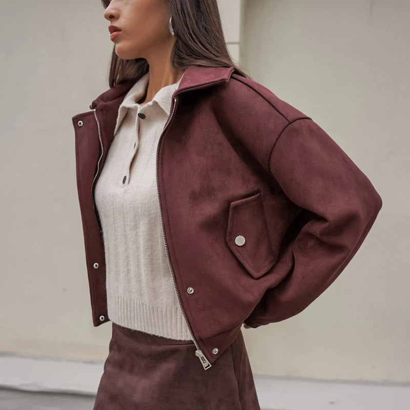 Manteau rétro en daim pour femmes