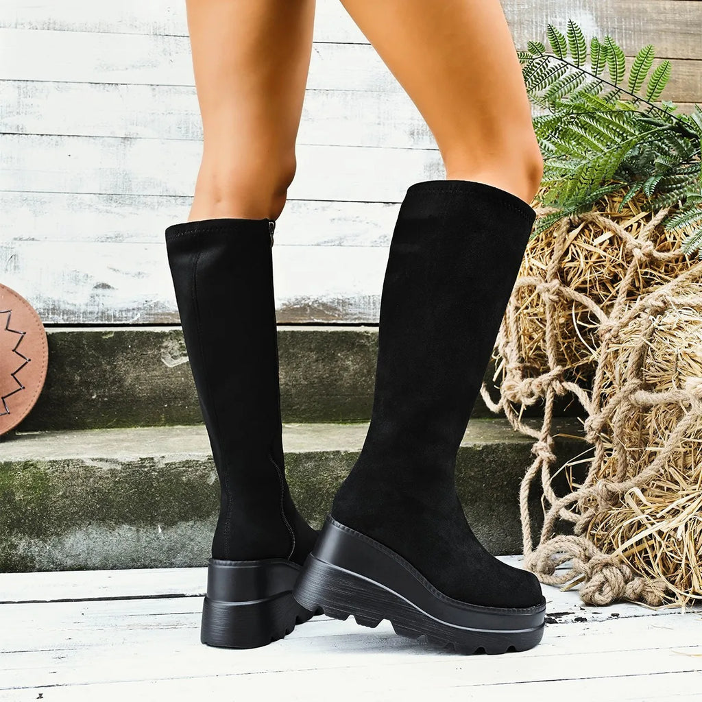 Bottes au-dessus du genou doublées de polaire pour femmes