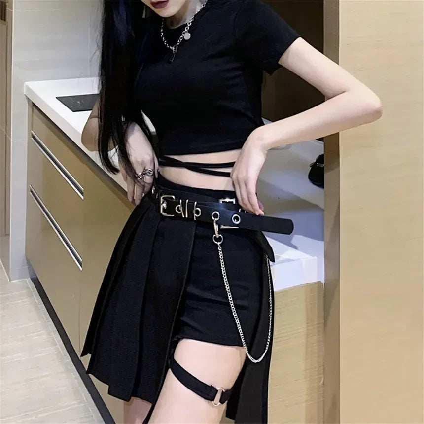 Mini jupe gothique taille haute plissée pour femmes