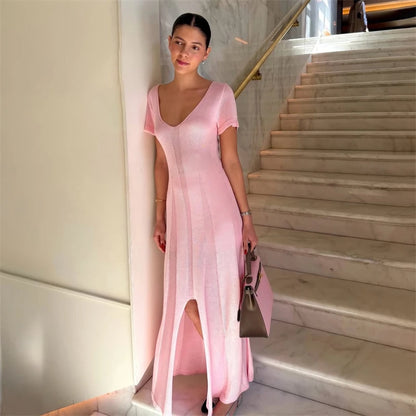 Robe Longue Femme en Maille Côtelée – Look Élégant