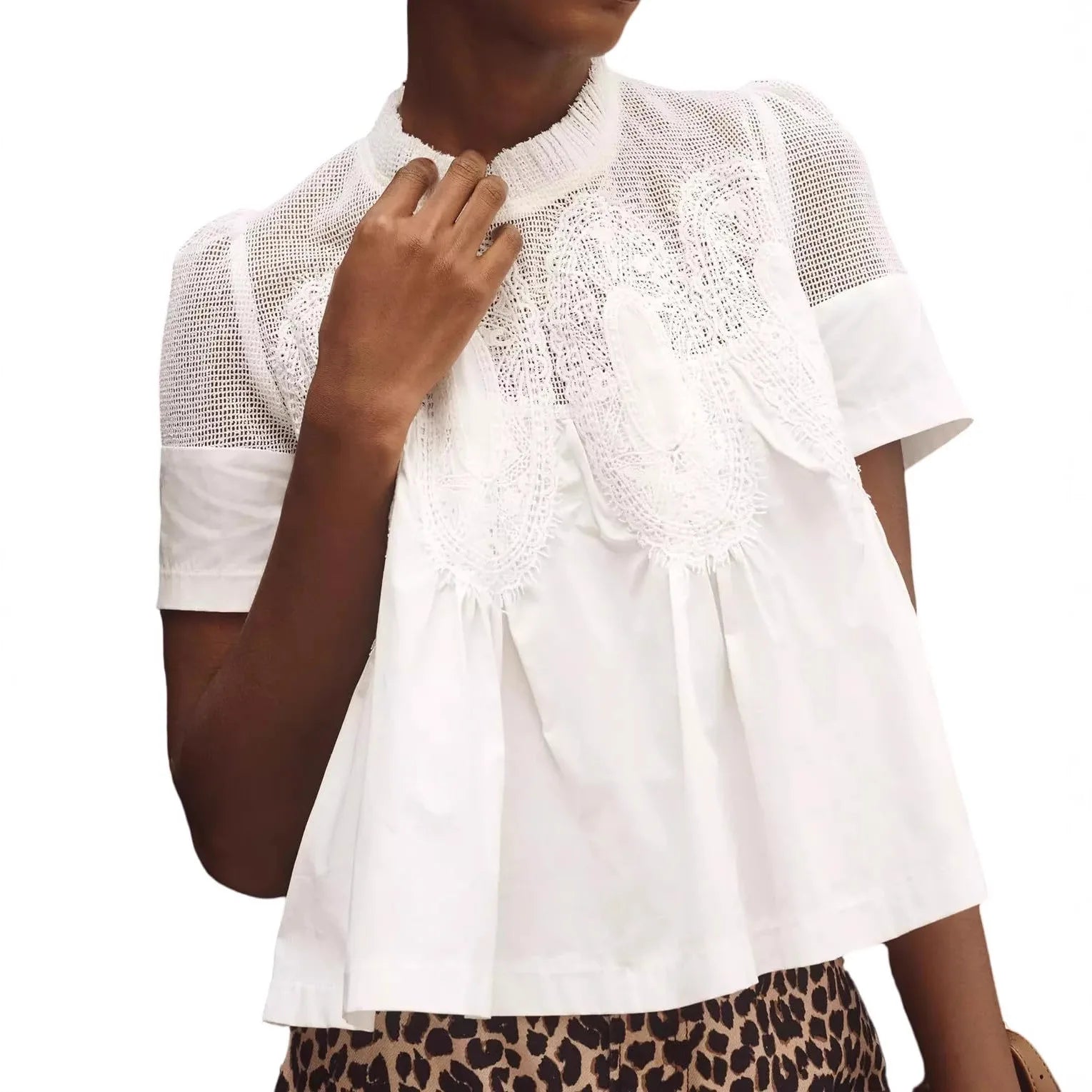 T-shirts en dentelle à col rond pour femmes