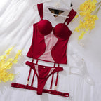 Ensemble de Lingerie 3 pièces soutien-gorge push-up sexy, débardeur en maille et string pour femmes