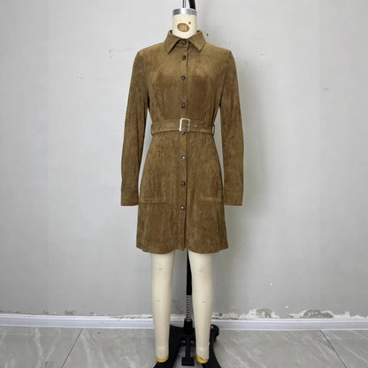Robe Chemise Vintage Femme – Col Rabattu et Manches Longues