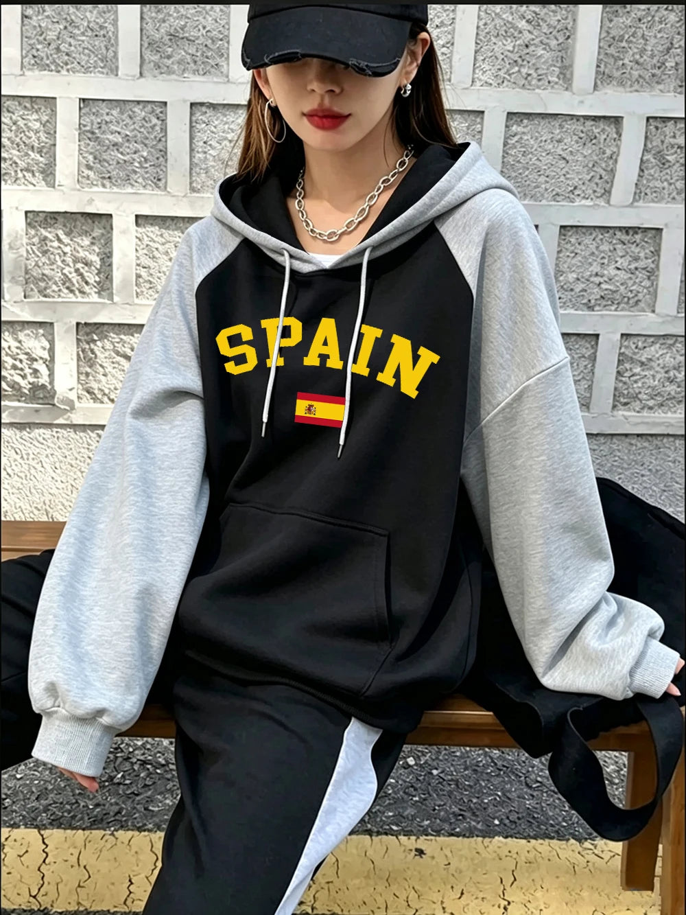 Sweat-shirts à capuche avec imprimés drapeau espagnol pour femmes