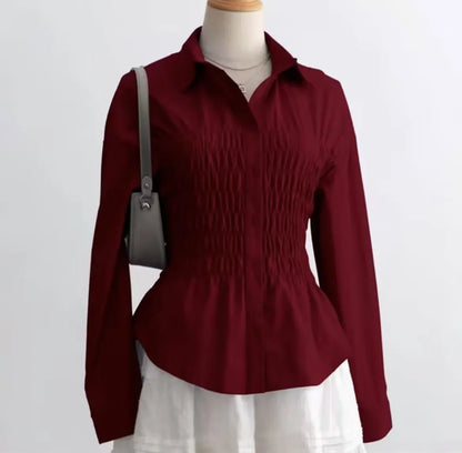 Chemisier Rayé Femme – Taille Froncée et Col Élégant
