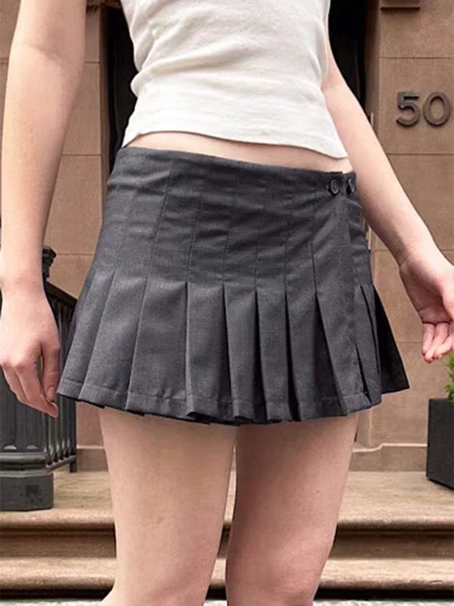 Jupes courtes plissées simples gris foncé pour femmes