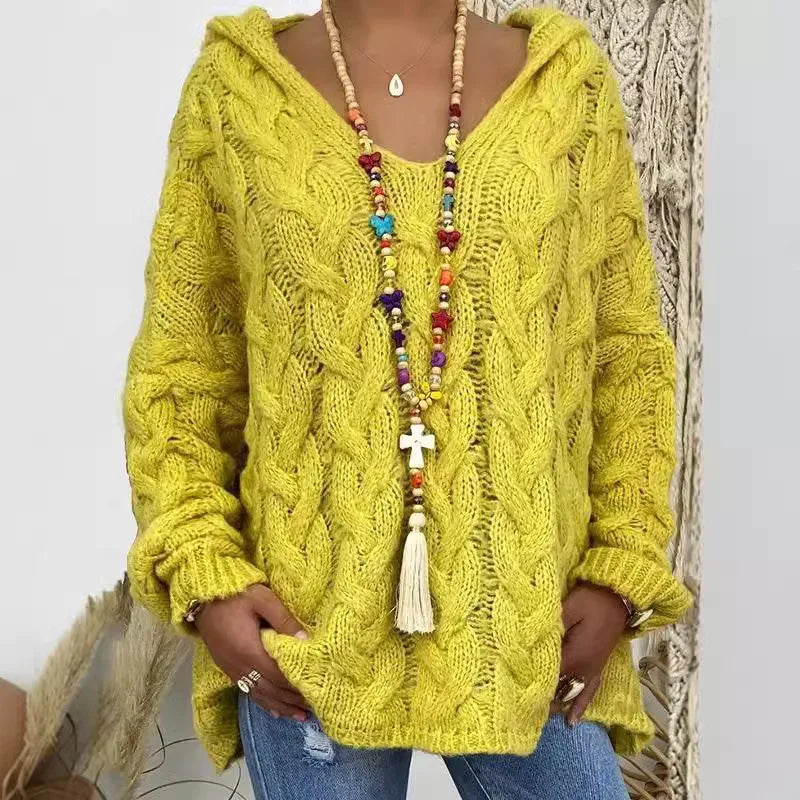 Pull torsadé tricoté de couleur pure pour femmes