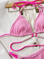 Ensemble maillot de bain avec perles et lacets pour femmes