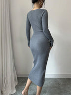 Robe pull en tricot côtelé gris pour femmes