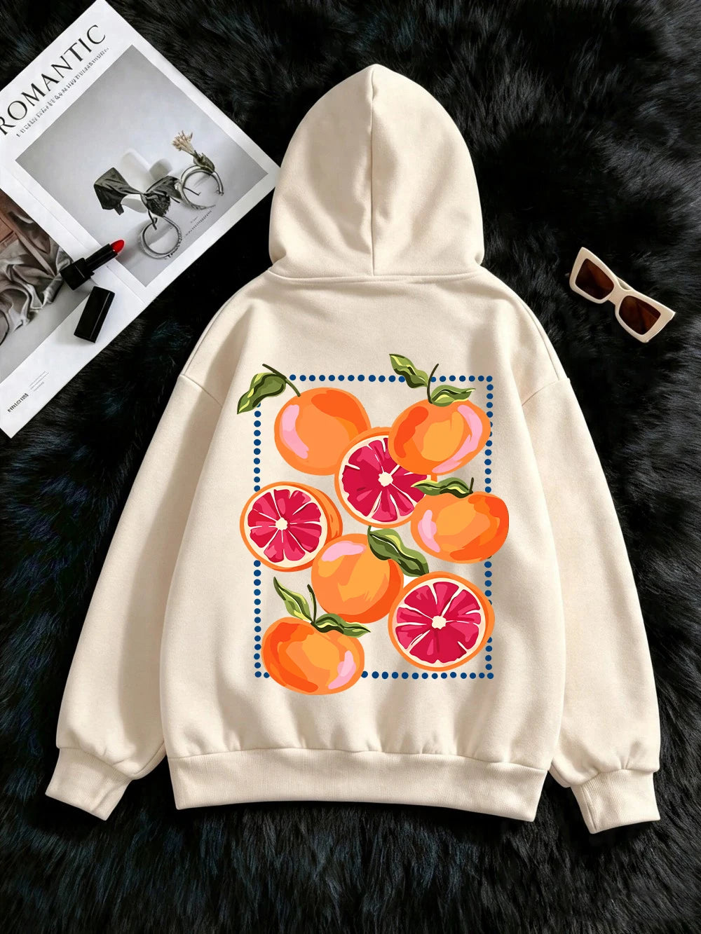 Sweat-shirt à capuche imprimé dessins animés Blood Orange pour femmes
