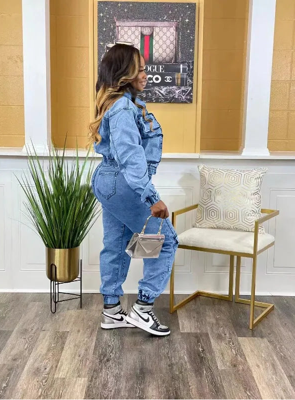 Ensemble deux pièces en jean pour femmes