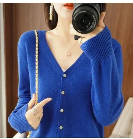 Cardigans à simple boutonnage et col en v pour femmes