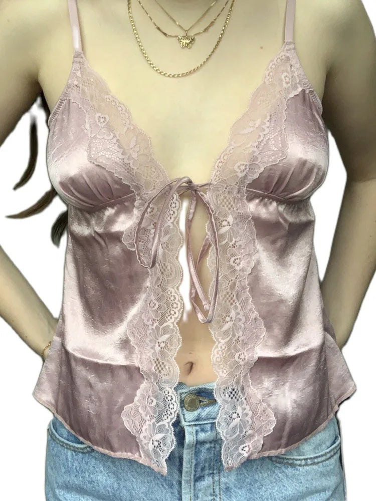 Camisole en dentelle à col en V pour femmes