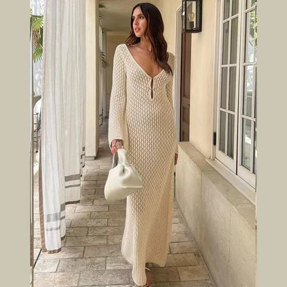 Robe Longue de Plage en Maille Femme