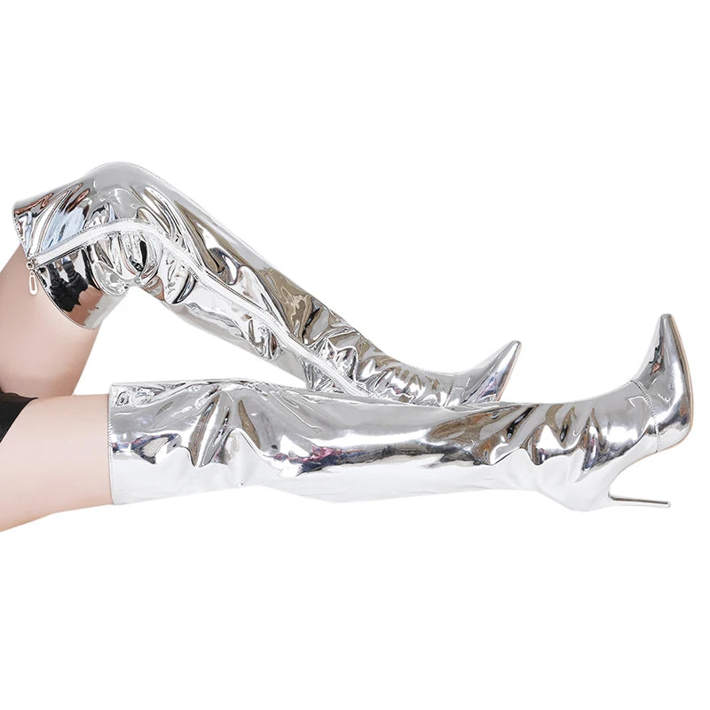 Bottes plateforme miroir, bout pointu, style punk pour femmes