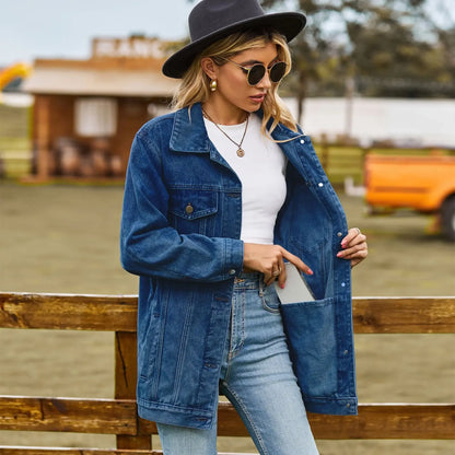 Veste en Jean Vintage Femme – Coupe Ample et Revers