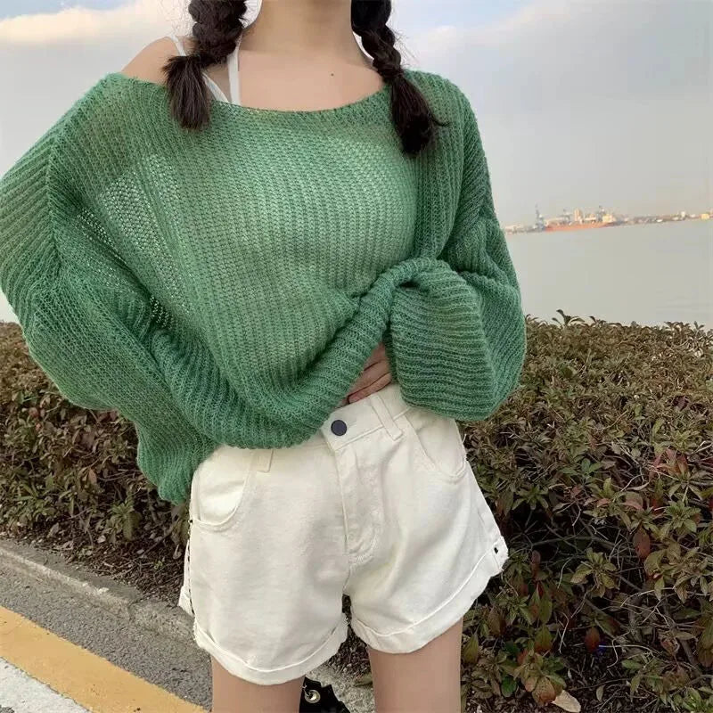 Pull en tricot ajouré simple pour femmes
