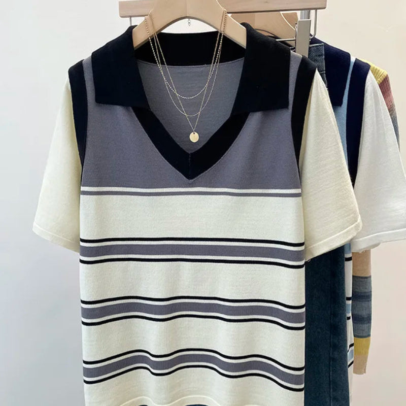 Pull à manches courtes en mousseline de soie pour femmes