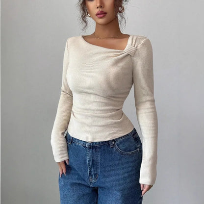 T-shirt Femme Asymétrique – Détails Plissés