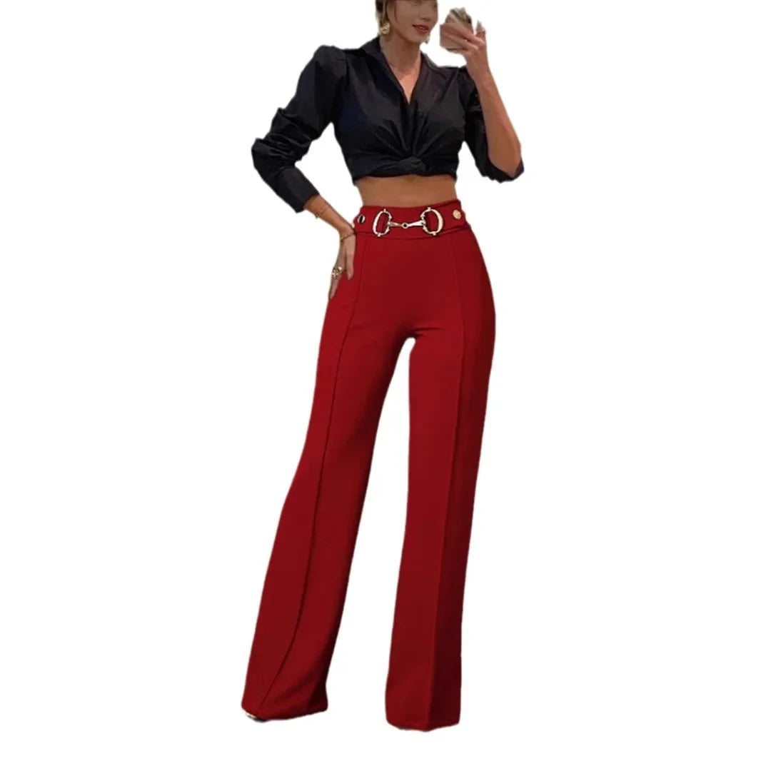 Pantalon droit taille haute tendance pour femmes