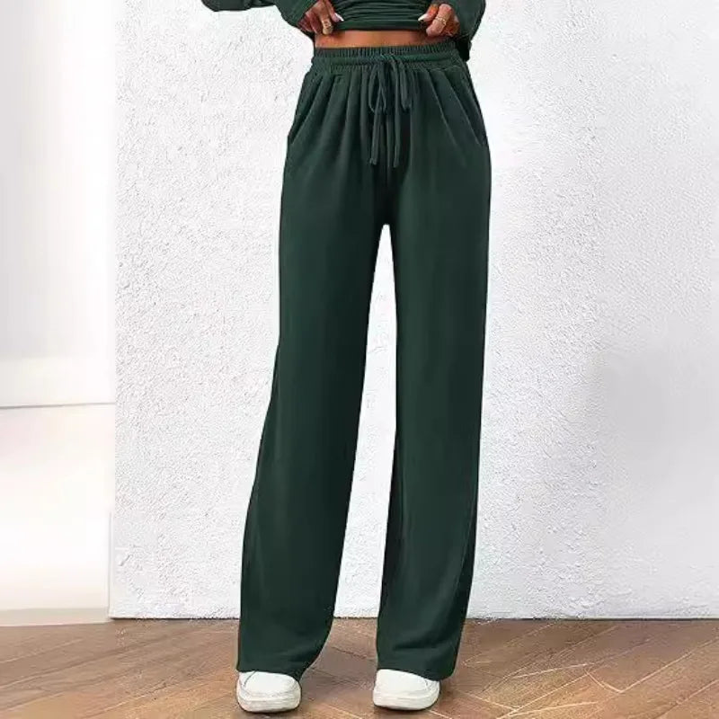 Ensemble décontracté T-shirt asymétrique à manches longues et pantalon à jambes larges pour femmes