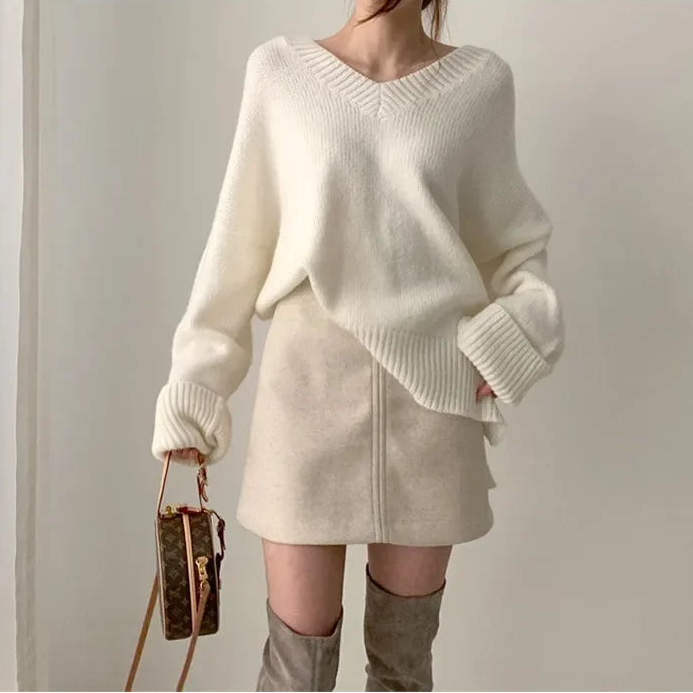 Pull Col V Femme – Maille Style Coréen