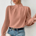 Chemise en dentelle plissée et manches longues pour femmes