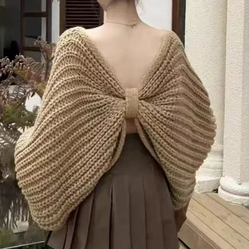 Pull en Maille Femme – Uni avec Nœud Papillon