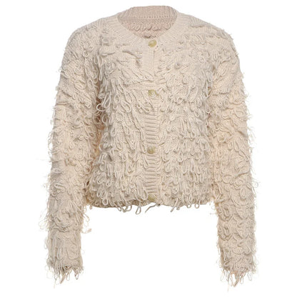 Cardigan femme en maille à boutons et franges