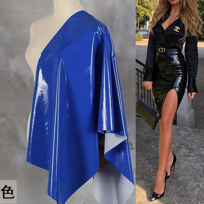 Jupe Crayon Taille Haute en Similicuir avec Fente
