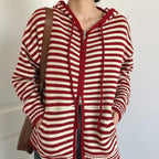 Pull à capuche à rayures de style collège pour femmes