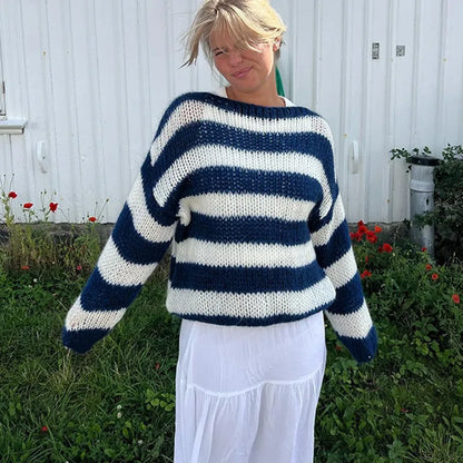 Pull Rayé Vintage Femme – Maille et Col Rond