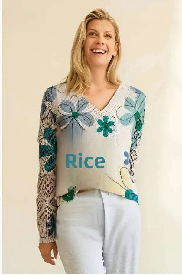 Pull à manches longues et col en v pour femmes