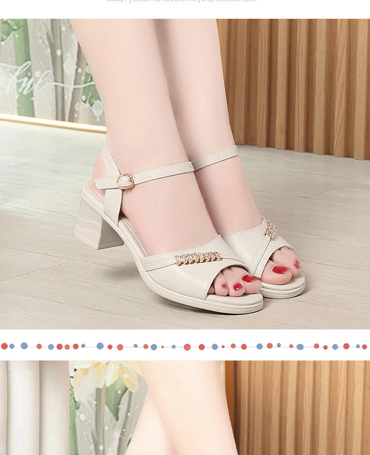 Sandales en cristal en cuir talons pour femmes