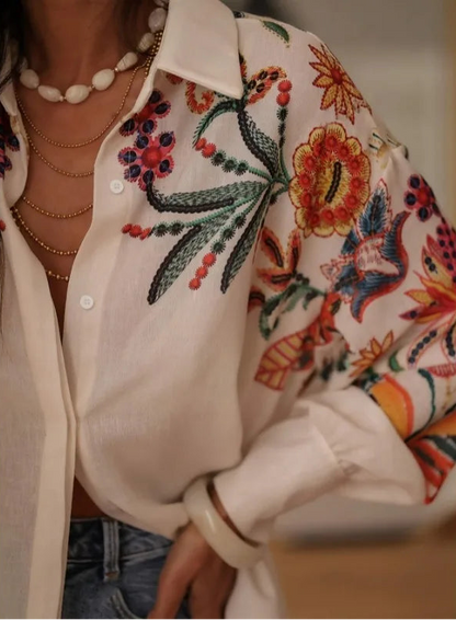 Chemisier Vintage Femme – Broderie Florale