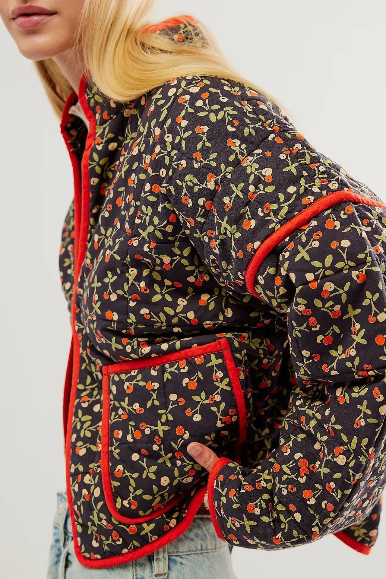 Veste en coton à imprimé floral vintage pour femmes