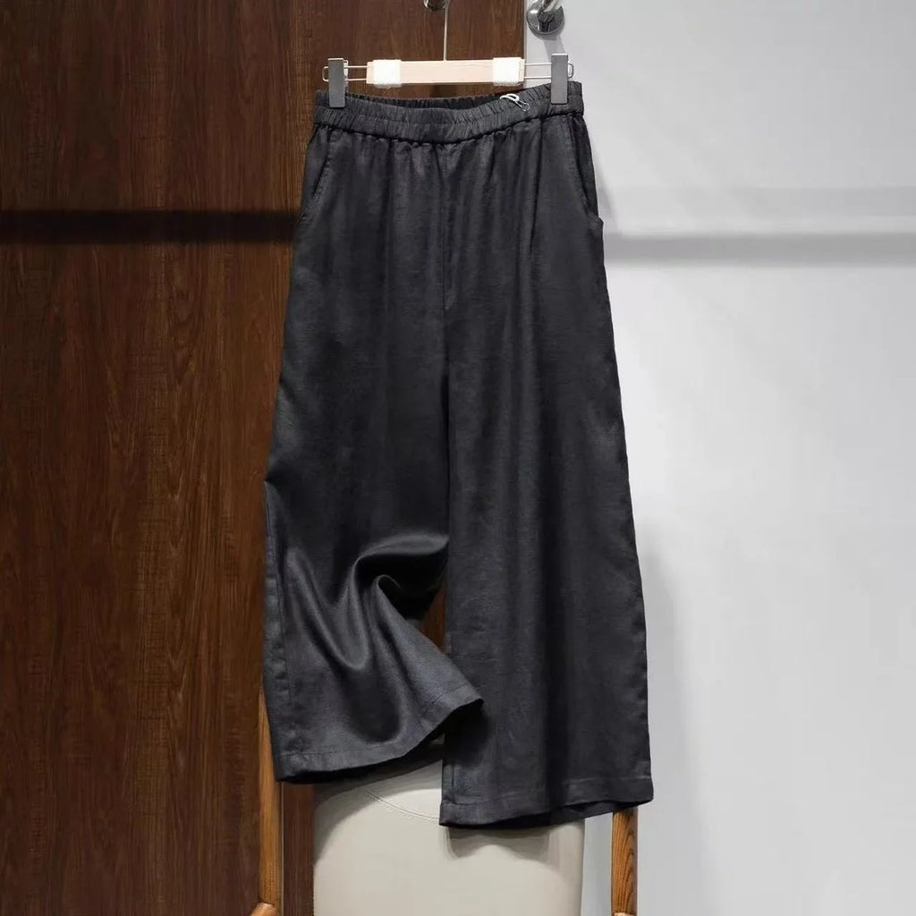 Pantalon amincissant en coton et lin pour femmes