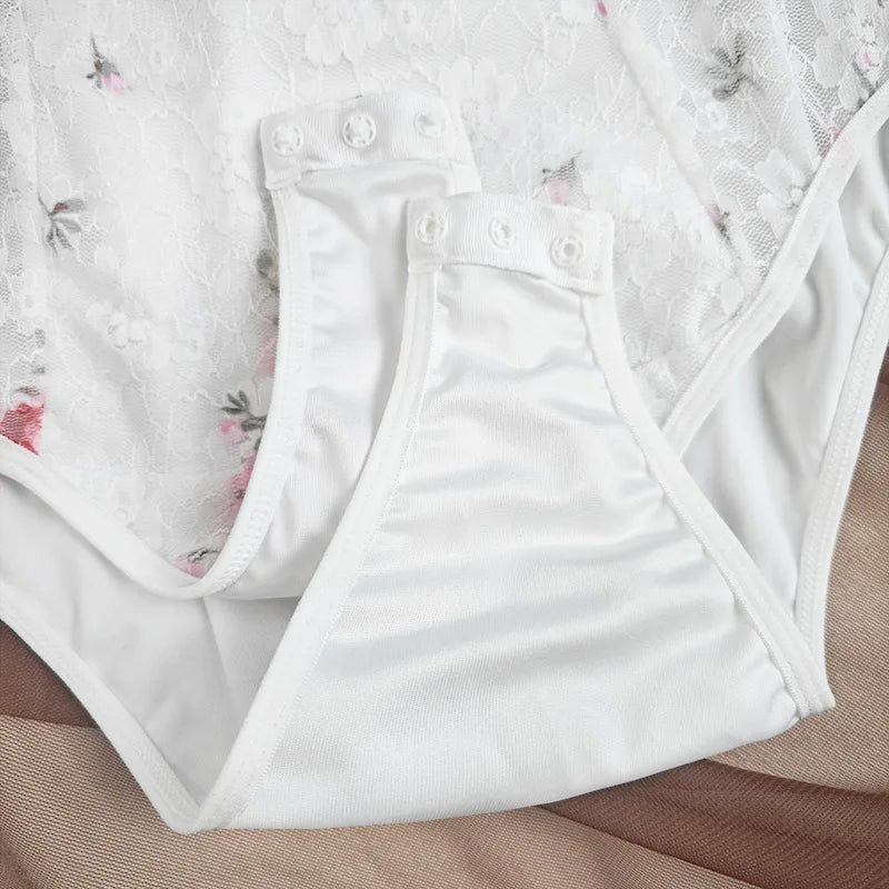 Body en dentelle grande taille transparent à manches longues sexy pour femmes