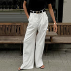 Pantalon blanc taille haute à jambes larges pour femmes