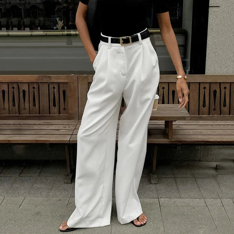 Pantalon blanc taille haute à jambes larges pour femmes