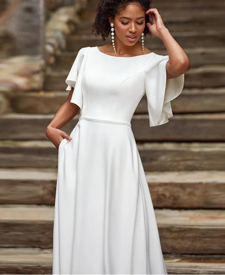 Robe de mariée vintage simple en satin pour femmes