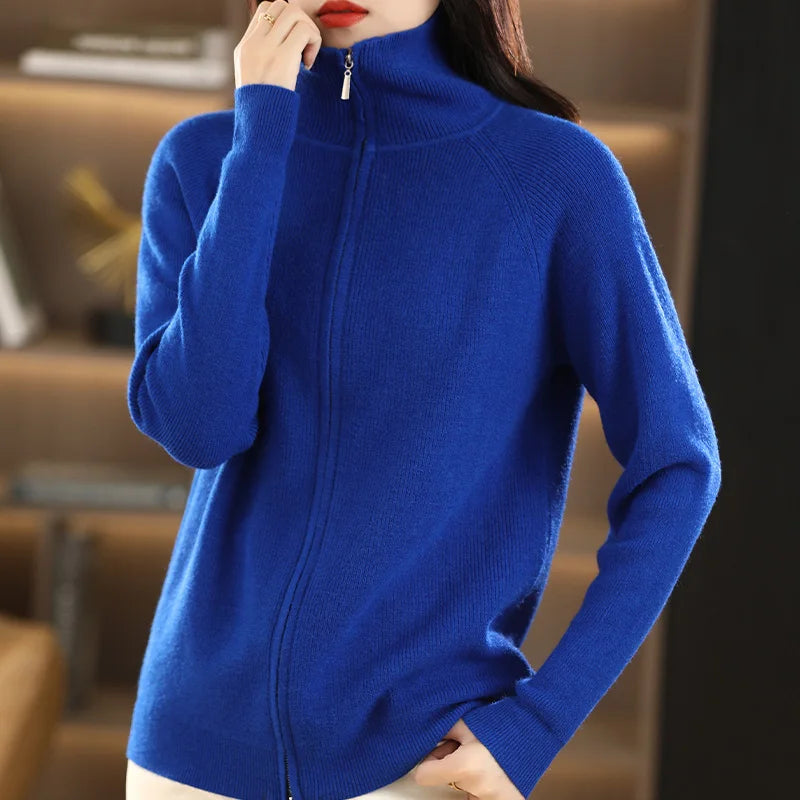Pull en laine à double fermeture éclair pour femmes